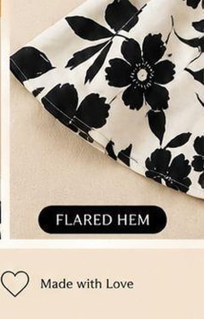 Black and white floral halter dress hem detail