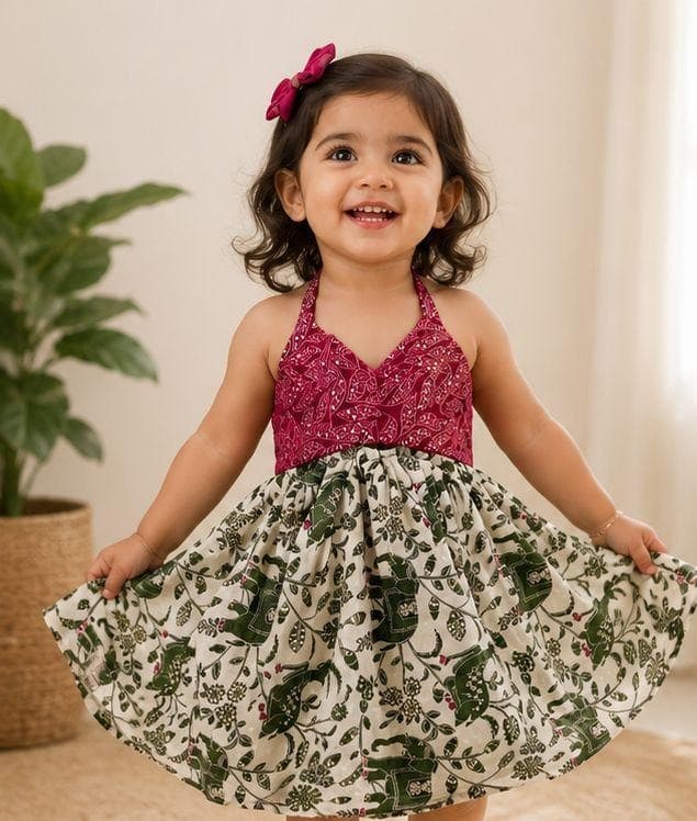 Magenta Bandhani Dress - Traditional Wear