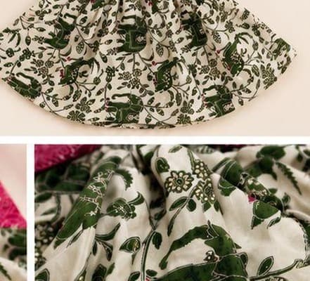 Magenta bandhani green botanical dress bodice detail
