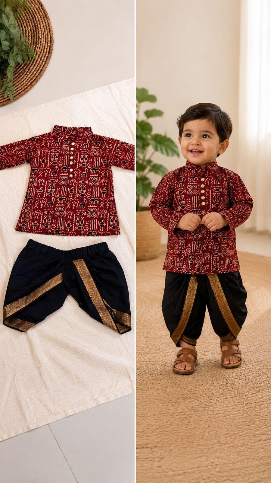 Maroon tribal kurta dhoti set alternate collage