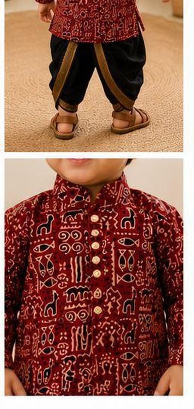 Maroon tribal kurta dhoti set alternate pose
