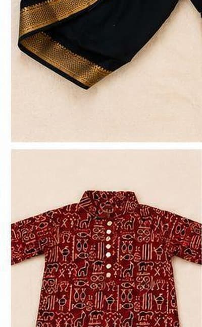 Maroon tribal kurta dhoti set collar and button detail