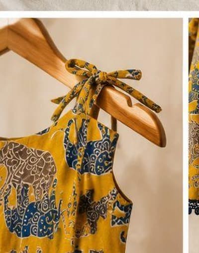 Mustard elephant print dress elephant print detail