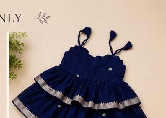 Navy blue tiered tassel dress silver trim detail