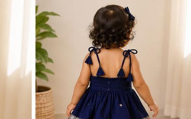 Navy blue tiered tassel dress alternate back view