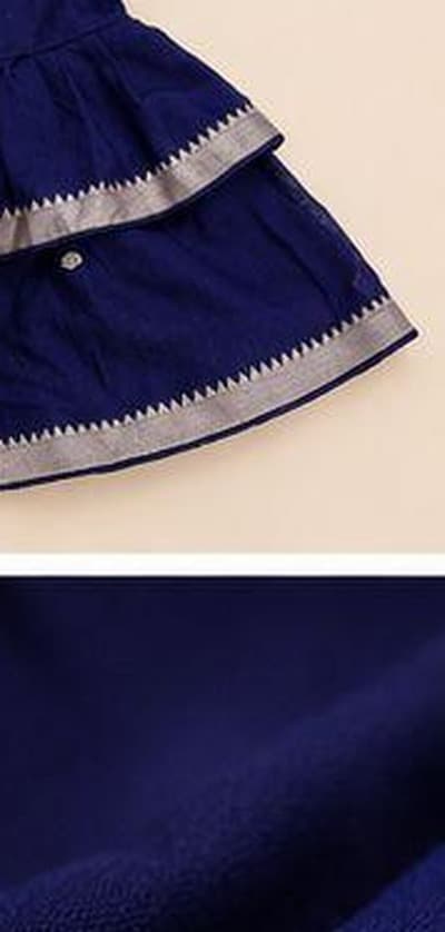 Navy blue tiered tassel dress alternate gathered-back detail