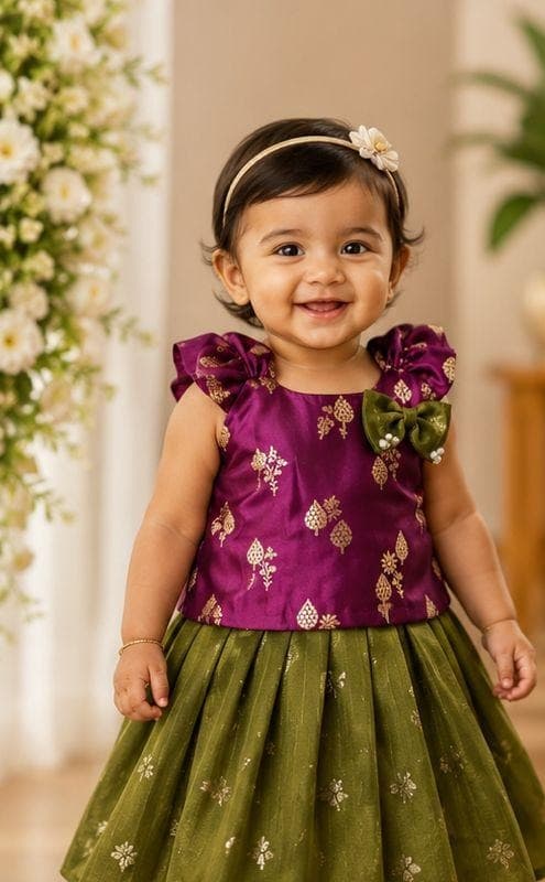 Purple Brocade Olive Skirt Set - Festival Collection