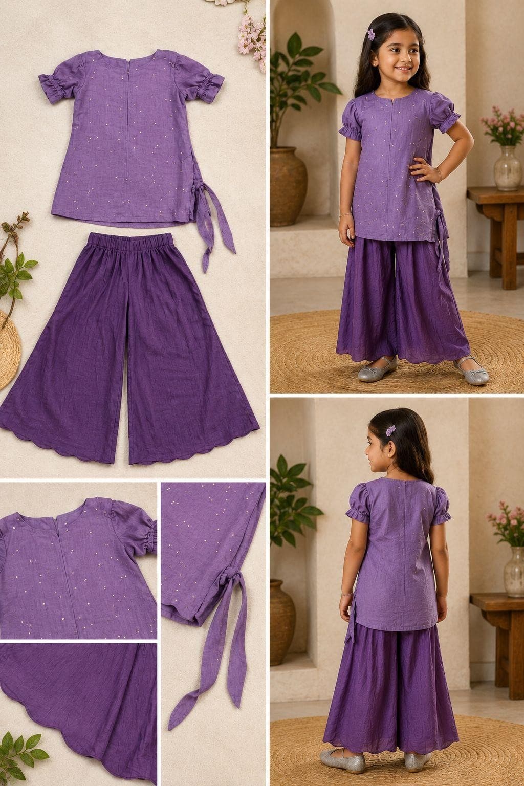 Purple kurta palazzo set collage