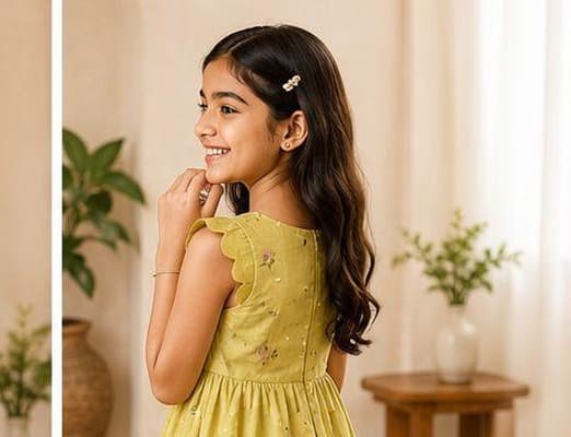 Yellow floral ruffle dress side view
