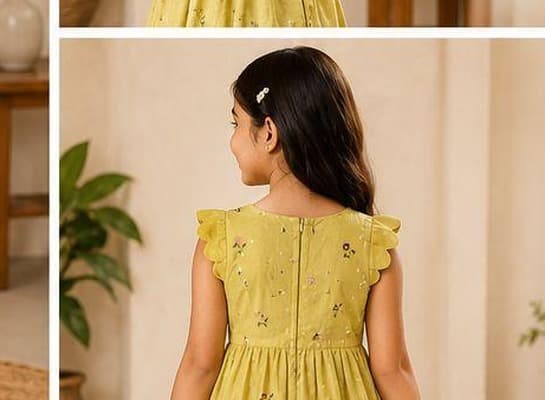 Yellow floral ruffle dress back view